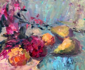 Two Pears and Peonies 9x12